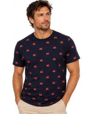 Broken Threads Crab Print T-Shirt Coastal Nautical Navy Tee Men’s Size M